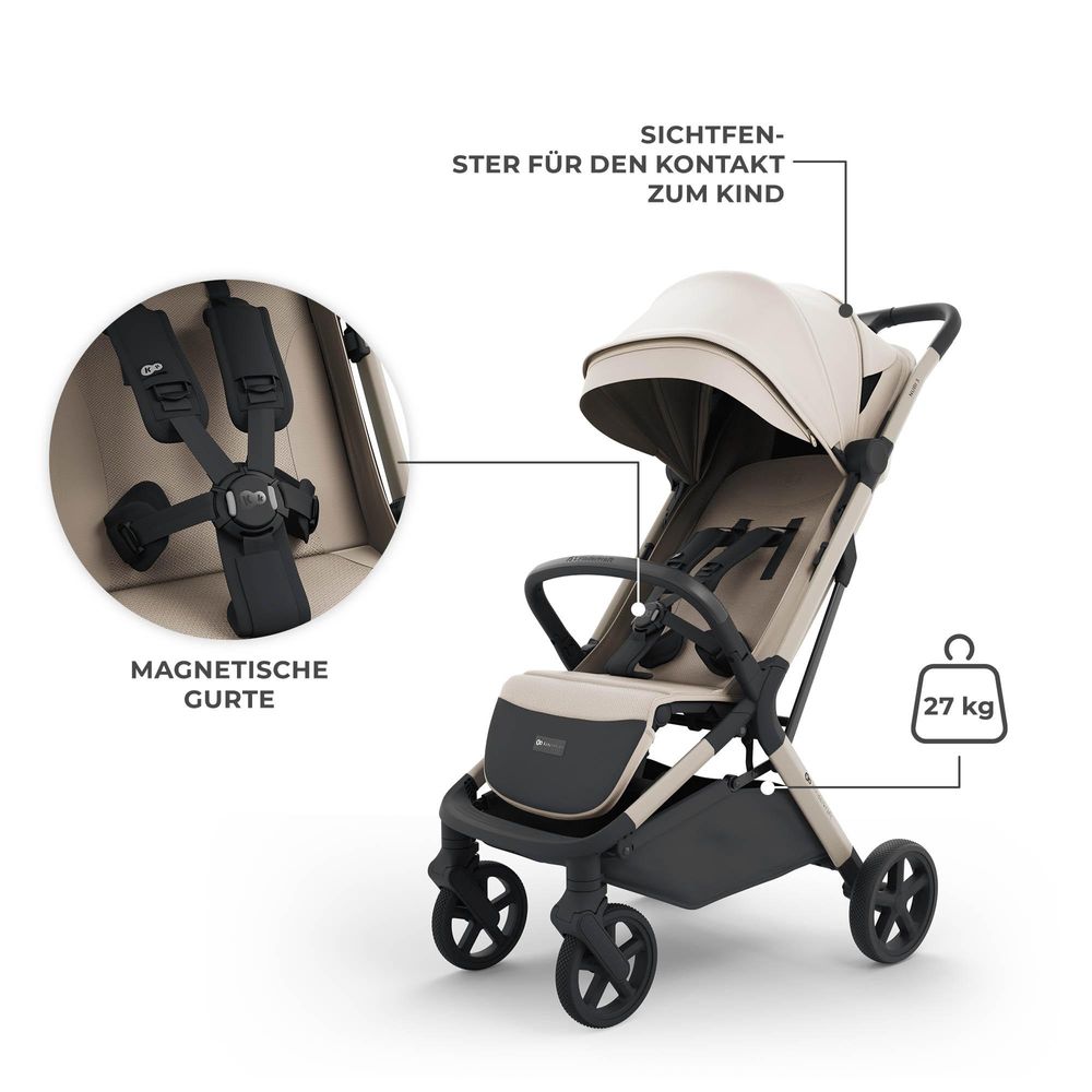 Kinderkraft NUBI 3 Buggy bis 22 kg – automatisch zusammenklappbar, große EVA-Räder, Mesh-Sitz, UPF50+ Verdeck - Beige