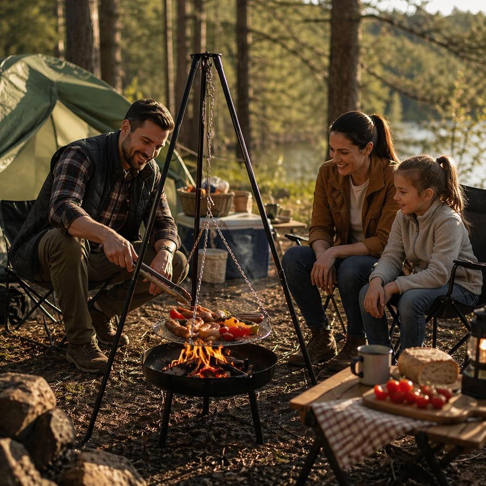 Bauhus Dreibein Grill 2in1 150 cm mit Grillrost 49 cm Feuerschale 51 cm Garten Feuerstelle