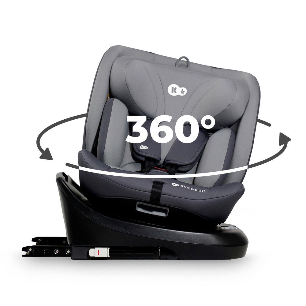 Kinderkraft I-GROW i-Size - Kindersitz 40-150 cm - 360° - RWF/FWF - H-GUARD - ISOFIX - TOP TETHER - 5-Punkt-Gurt - Verstellbare Kopfstütze - Grau