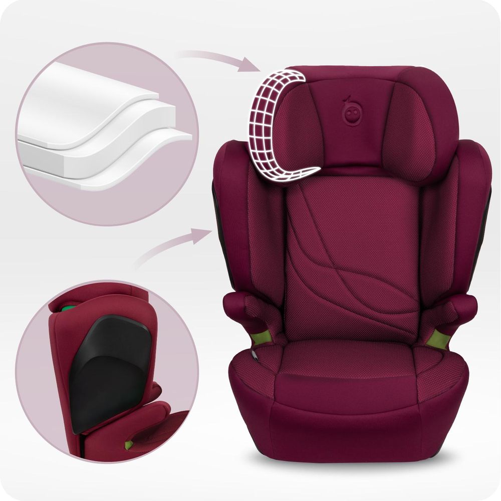 MoMi MEI – i-Size Kindersitz Gruppe 2/3 (100–150 cm, bis 36 kg) mit ISOFIX & 9-fach verstellbarer Rückenlehne – Rot