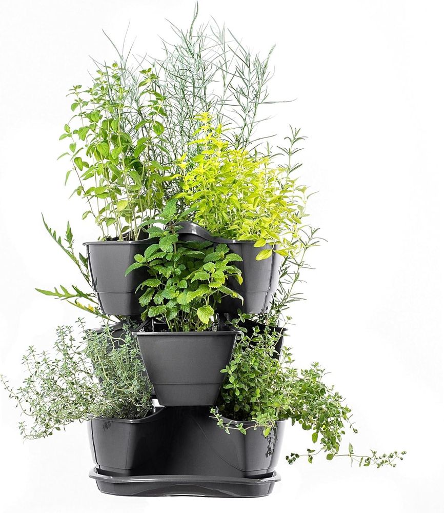 KADAX Pflanzturm, Vertikaler Kräutergarten aus robustem Kunststoff, 3L/9L Säulentopf