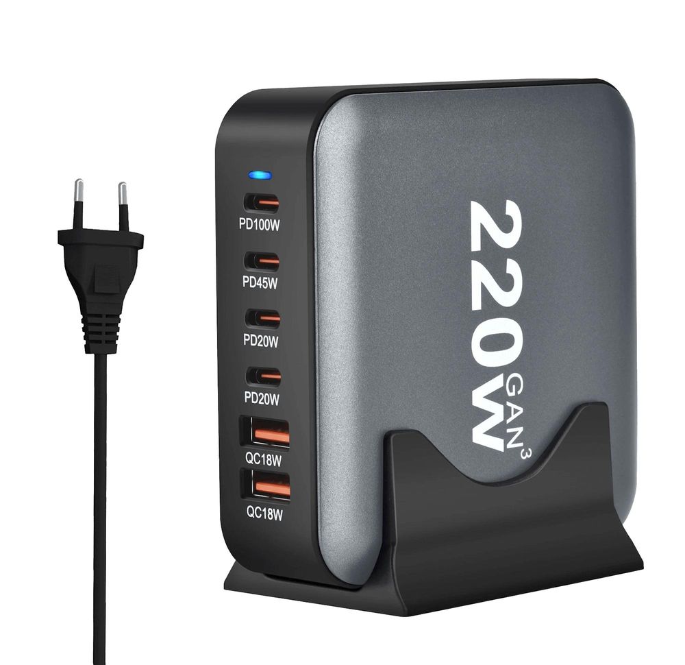 SCHNELLLADEGERÄT GaN 220W PD 4x USB C 2x QC 3.0 FÜR LAPTOP IPHONE 100W MAC