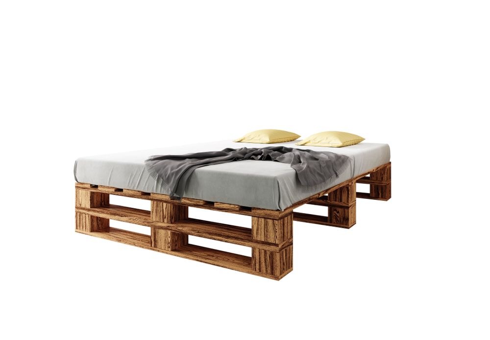 Lermowood Palettenbett M2 140 x 200 cm Geflammt Holzbett Massivholzbett Bett aus Paletten Seniorenbett Kinderbett Jugendbett