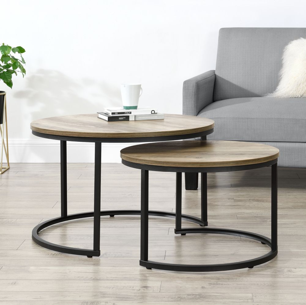 Couchtisch ’Christchurch’ 2er Set Satztisch Metallgestell Holzoptik/Schwarz