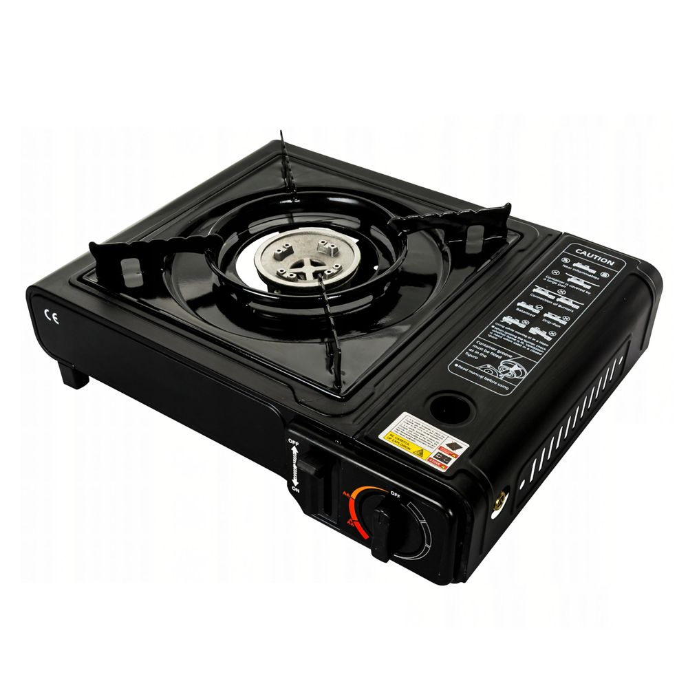 Campingkocher 2in1 Gas 2500W | Tragbarer Gaskocher mit Piezozündung, für Kartusche & Gasflasche | Outdoor Kocher inkl. Koffer & Windschutz