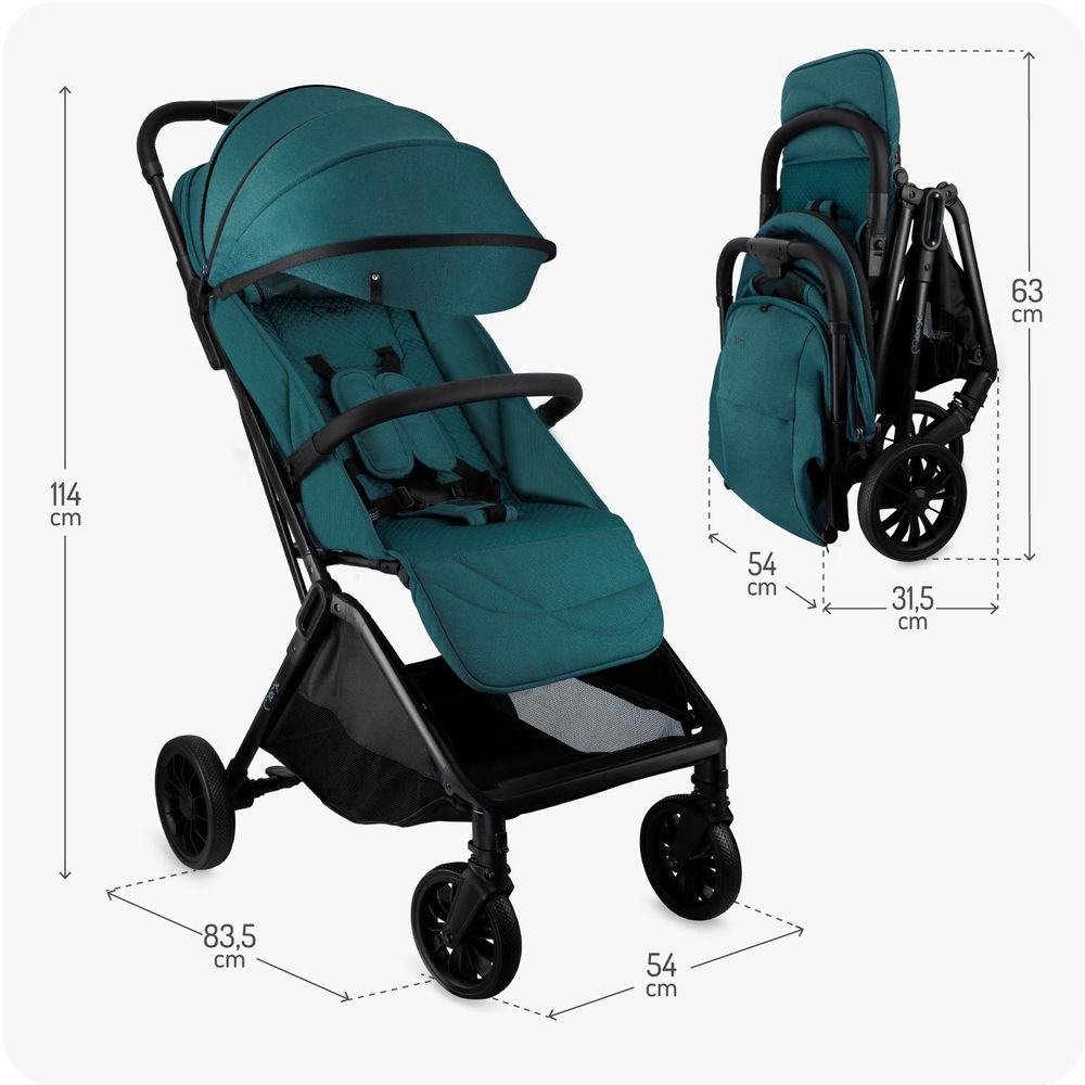 MoMi ANDREA – Buggy mit Automatik-Faltung, Drehbügel, Zubehör inklusive – Türkis