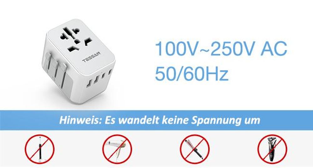 Reiseadapter Weltweit Reisestecker Adapter Weltweit mit 2 USB A und 2 USB C Universal Travel Adapter für DE USA UK AU