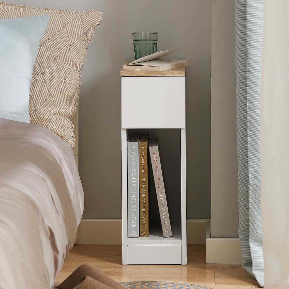 SoBuy 2er Set Nachttisch schmal Nachtschrank Beistelltisch mit Schublade und Ablage Nachtkästchen Nightstand für Schlafzimmer Wohnzimmer FBT111-WNx2