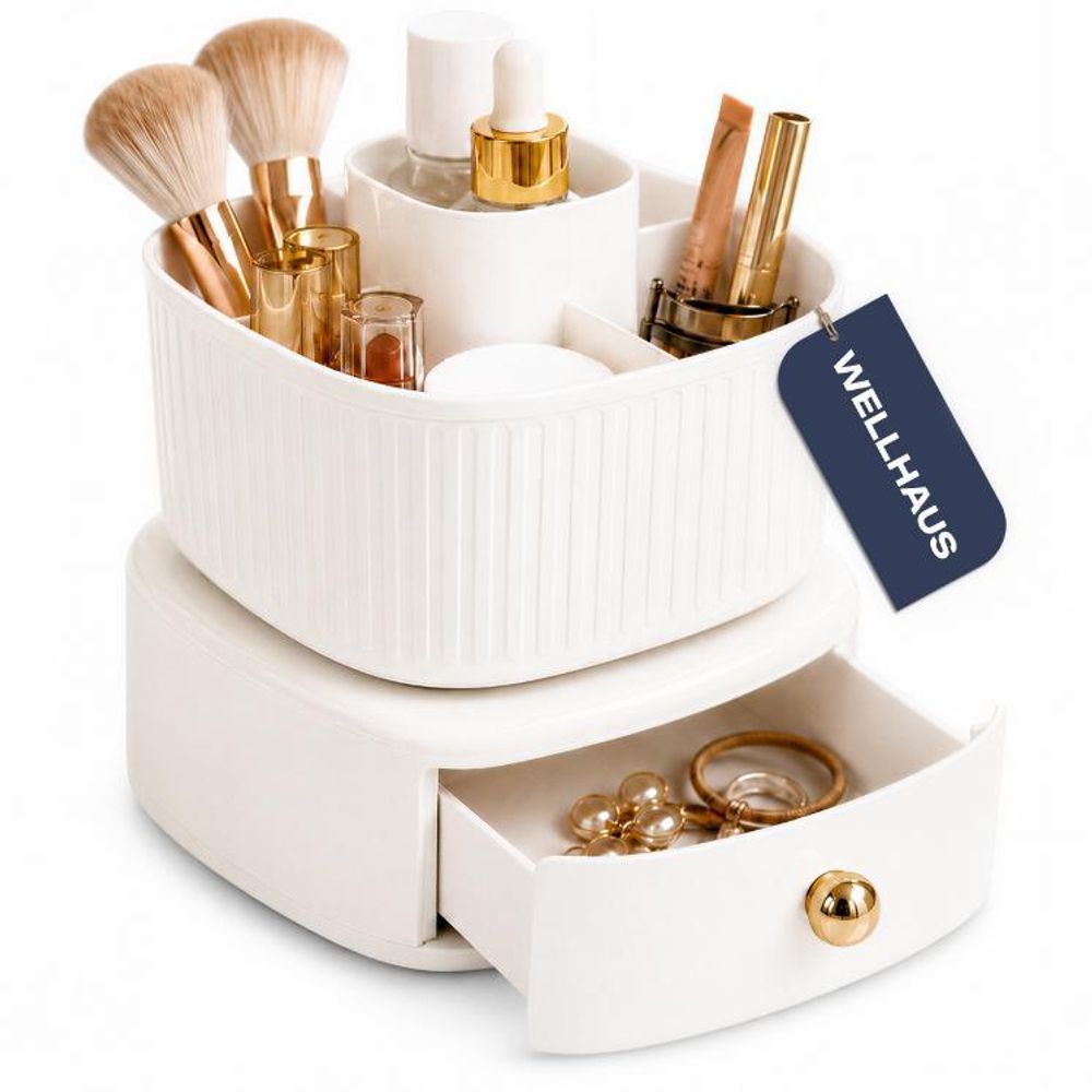 WELLHAUS Kosmetik Organizer drehbar 2 Etagen 360 Grad mit Schublade