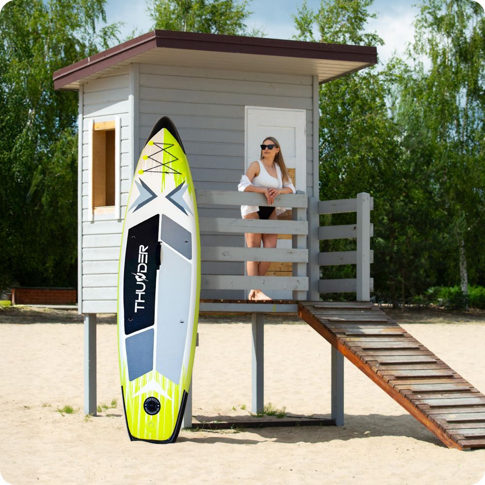 THUNDER® Stand Up Paddle Board | VELA | 320x75x15cm | Lime | Bis 150kg | Komplettset | Aufblasbar | Paddleboard | SUP Zubehöre | Kajak Sitz |