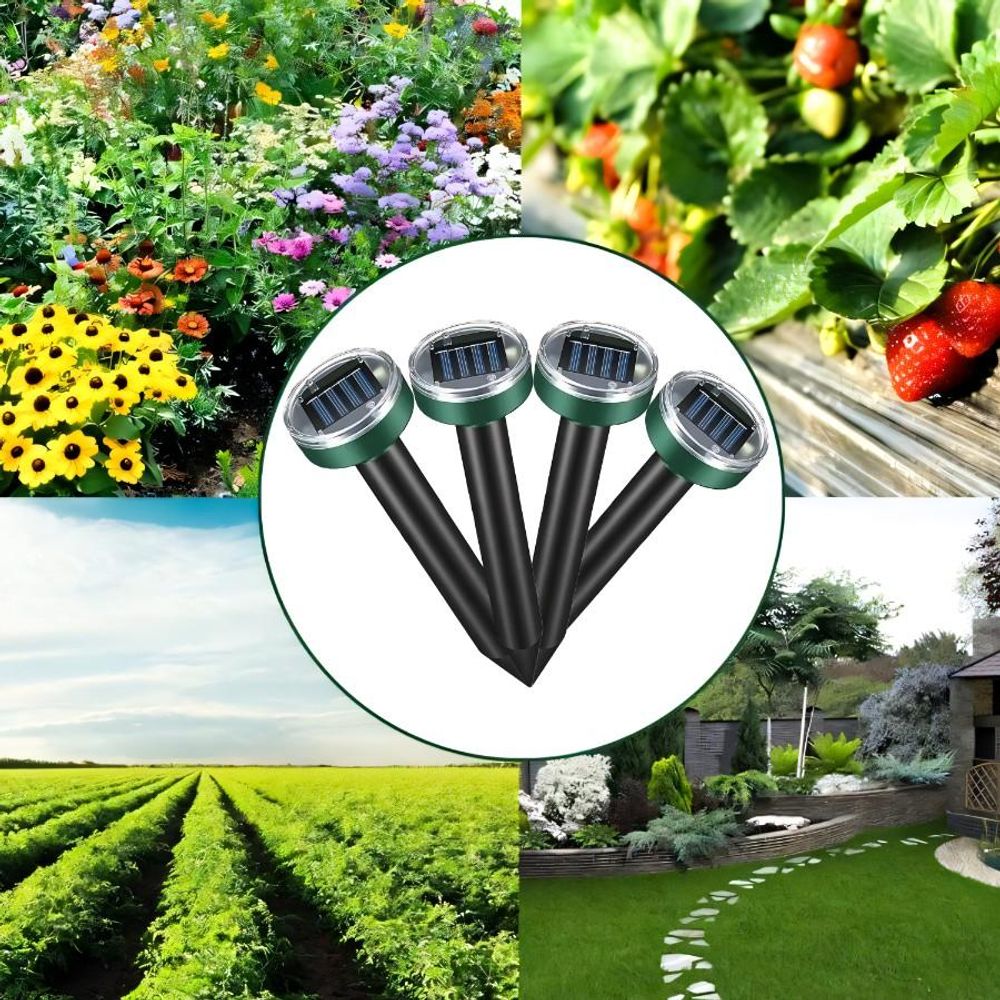 Ultrasonic Maulwurfsabwehr, 4 Stück, variable Frequenz 400-1000 Hz, solarbetrieben, für Garten, Feld und Rasenflächen, effektiv gegen Maulwürfe Retoo