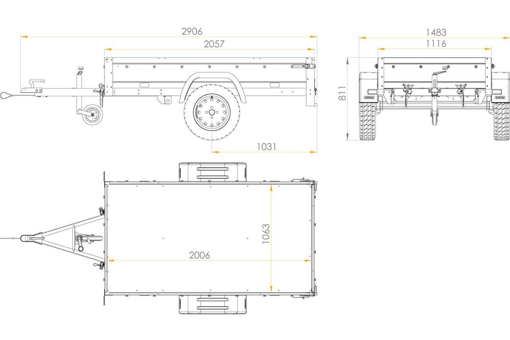 Gartenanhänger 200 Kipp mit Stützrad, H-0-Rahmen und grauer Plane