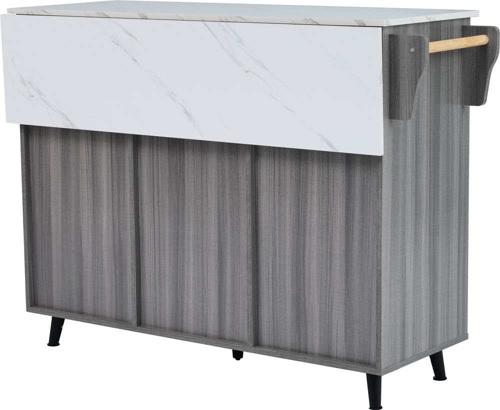 Flieks Servierwagen Kücheninselwagen mit Erweiterbarer Arbeitsplatte, Küchentrolley Speisewagen mit Schubladen, Kücheninsel 129x46-71x91.5cm, Grau