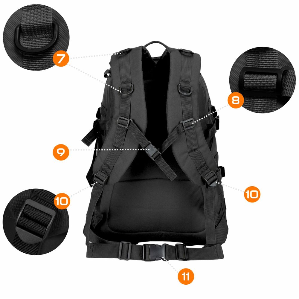 Taktischer Militär Rucksack 20-40L, Outdoor Trekkingrucksack Schwarz, Kompakt & Robust für Wandern, ASG & Sport, EVI SPORT Warpack Black