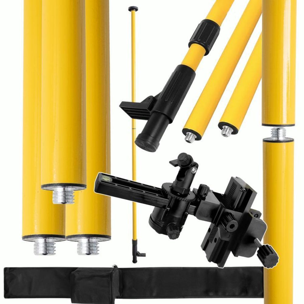 Hikey Laser Teleskopstange 3,65m, für Rotationslaser und Kreuzlinienlaser, Lasermontagestange, Kompatibel mit 1/4" und 5/8", Laser-Wasserwaage