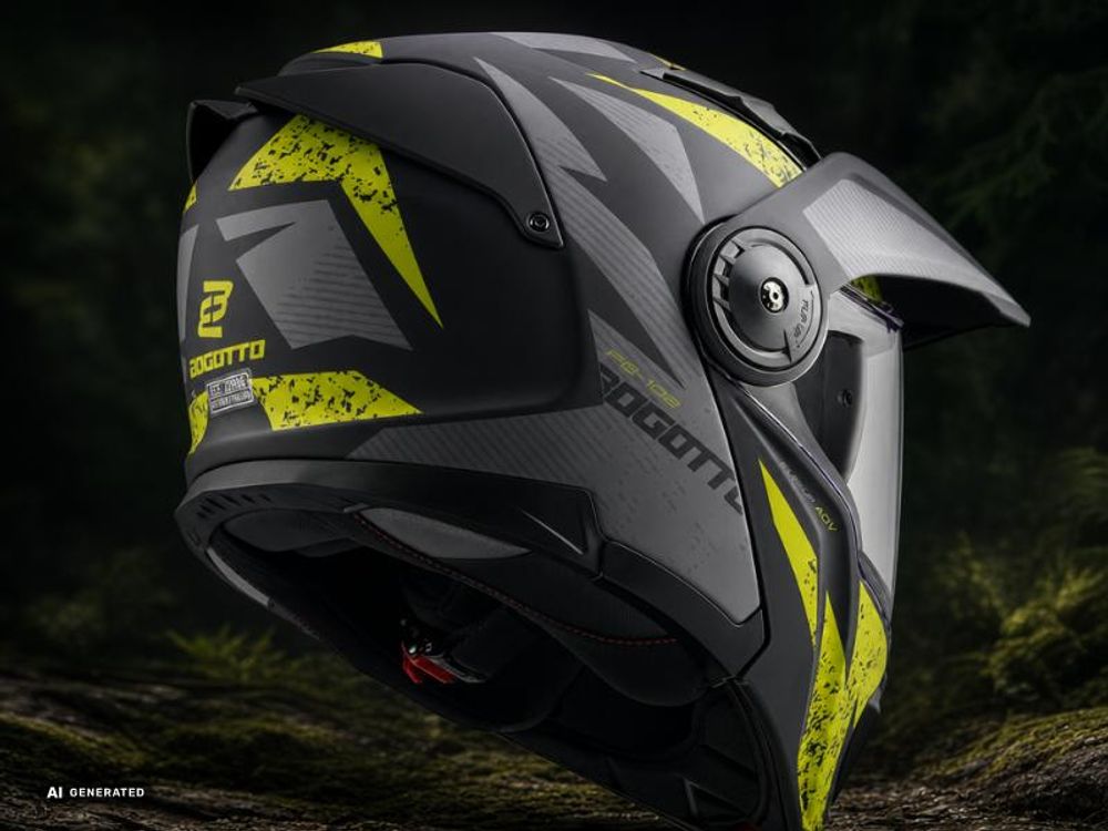Bogotto FG-102 Safari Fiberglas Enduro Klapphelm Helm, schwarz matt/grau, XL