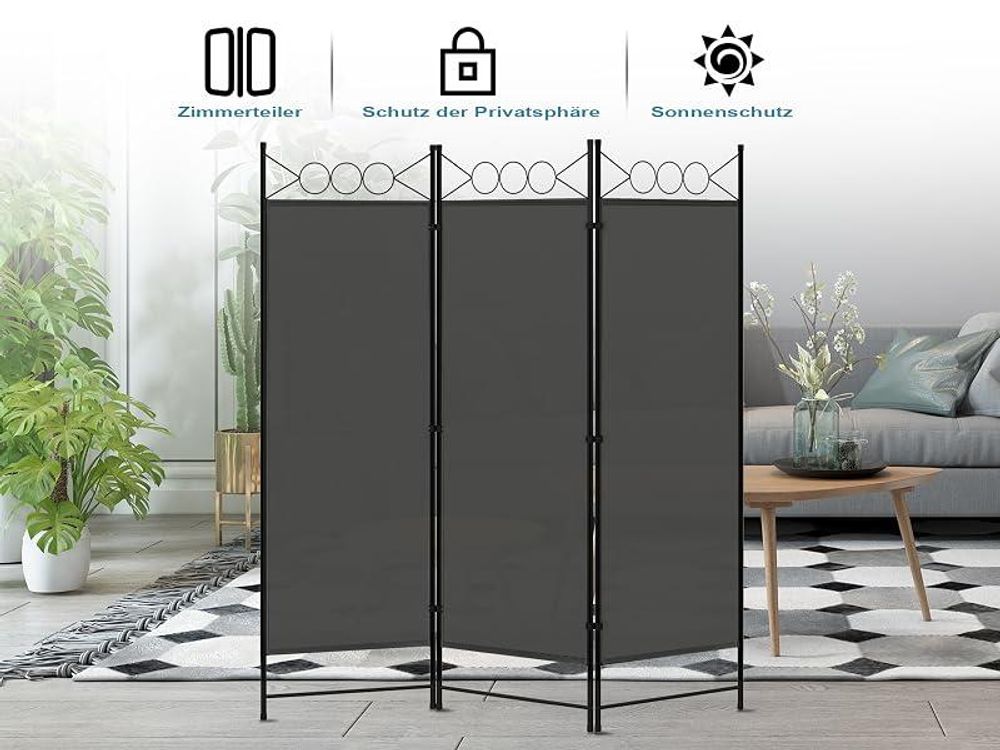 WOLTU Paravent, Raumteiler 3 Teilig, Trennwand klappbar freistehend Sichtschutz, Raumtrenner innen Outdoor Garten Balkon Terrasse, Raumtrenner Dunkelgrau, 167x172 cm