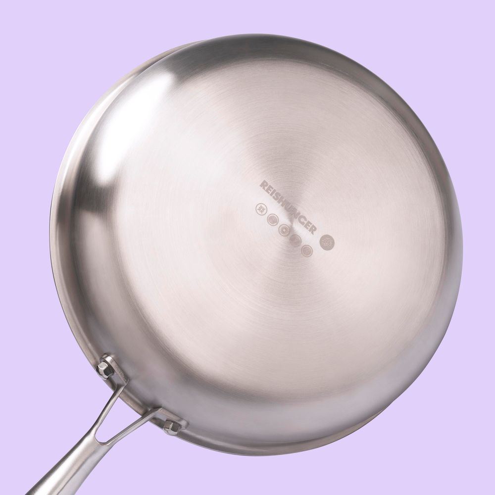REISHUNGER Edelstahlpfanne unbeschichtet mit Deckel (⌀ 28 cm) - ofenfest bis 220 Grad - Perfekt für heißes Anbraten