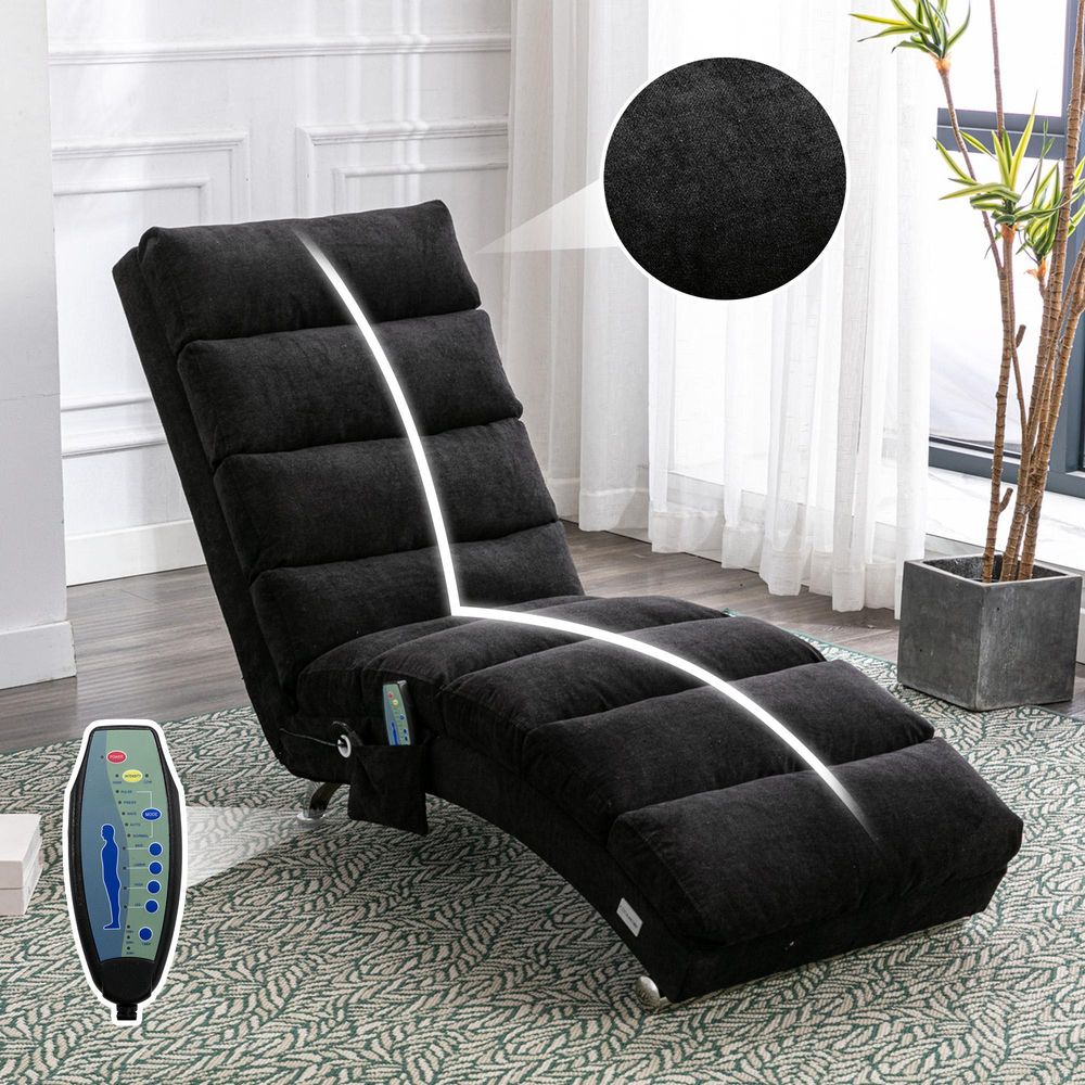 STILVORA Massagesessel mit Fernbedienung– Verstellbarer Relaxsessel mit 5 Massagefunktionen,Massage-Langsessel für Wohnzimmer,Schwarz