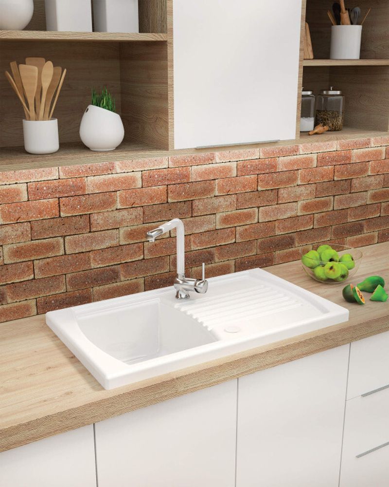 Keramikspülbecken, 1-Becken mit Abtropffläche - weiβ  860 x 500 x 230 mm
