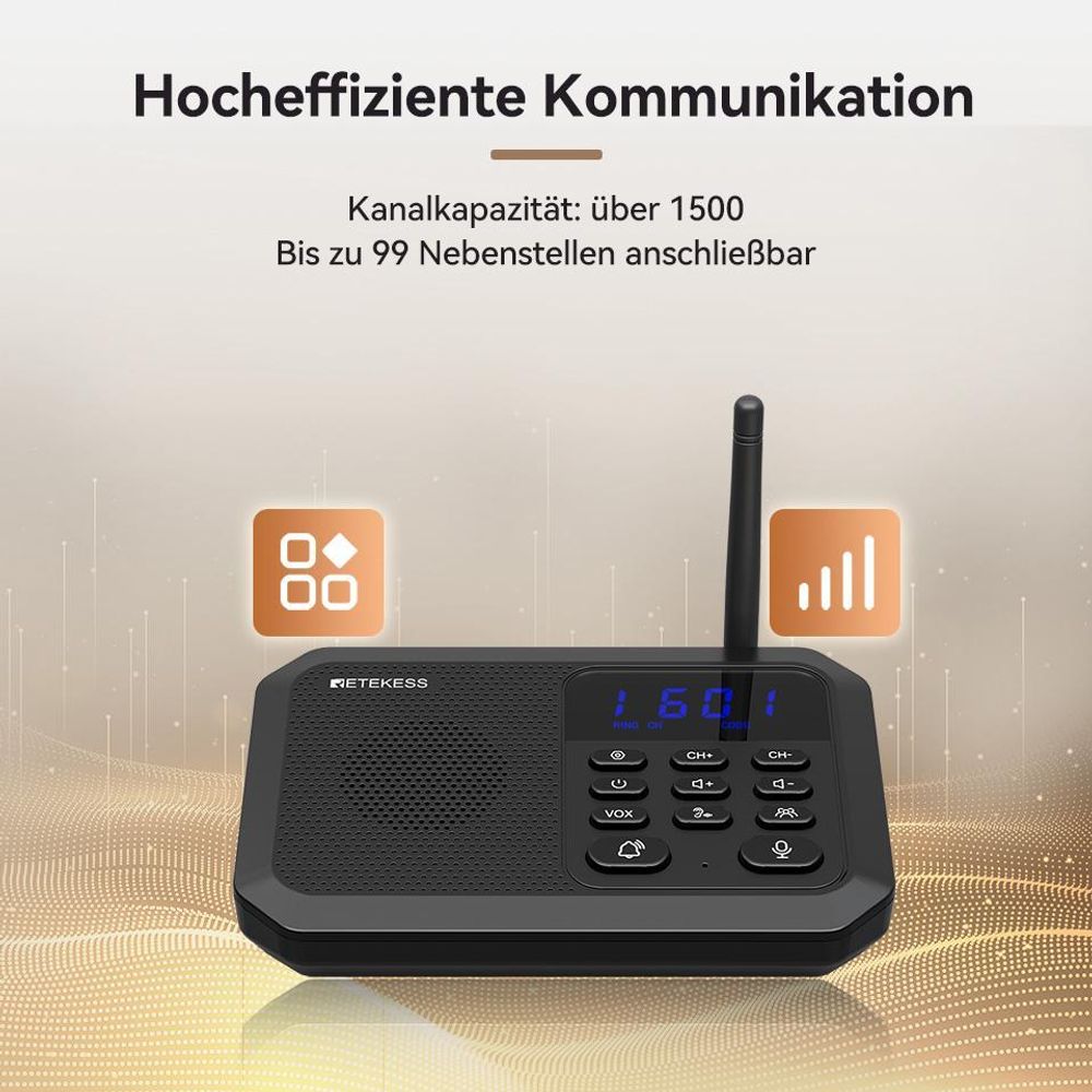 Retekess TH201 Gegensprechanlage, Drahtlose Gegensprechanlagen Für Zuhause, Reichweite 2 km, Bis Zu 99 Nebenstellen, 8-Stufige Lautstärkeregelung
