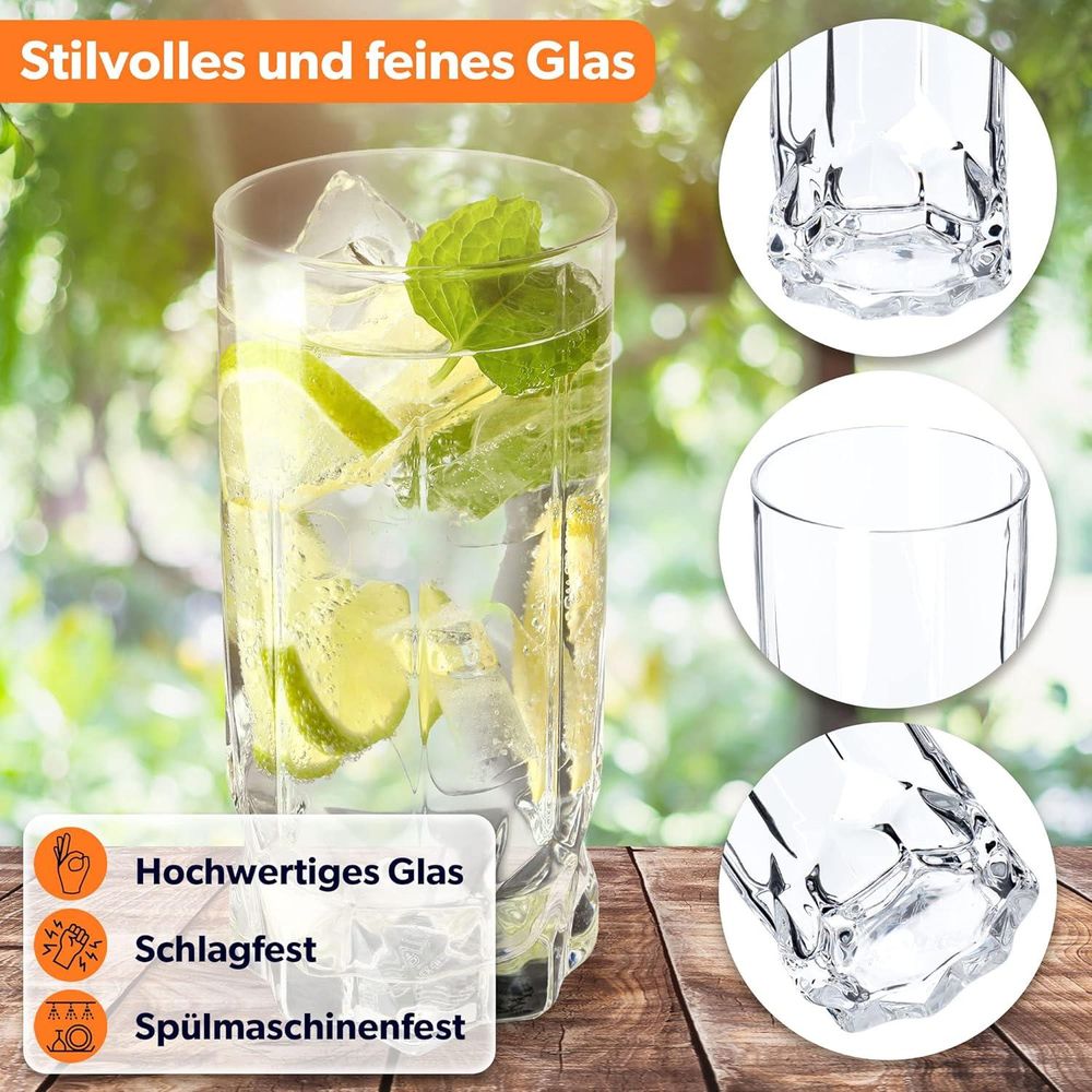 KADAX Trinkgläser, 6er Set, Wassergläser, Saftgläser aus Glas, Gläser für Wasser, Drink, Saft, Party, Garten, Universalgläser, Cocktailgläser, Getränkegläser, modernes Design (325ml, Hoch)