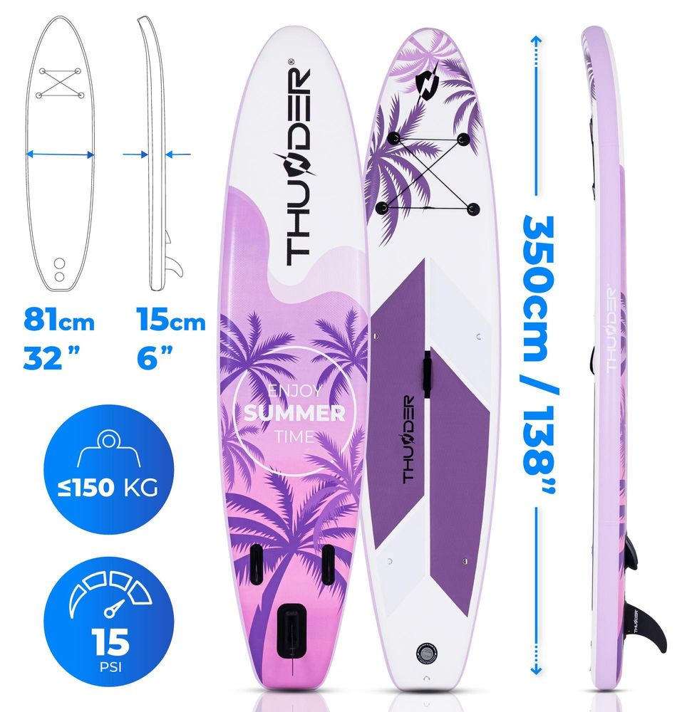 THUNDER Sola Stand Up Paddle Board 350x81x15 cm Fioletowy Biały Różowy do 150 kg
