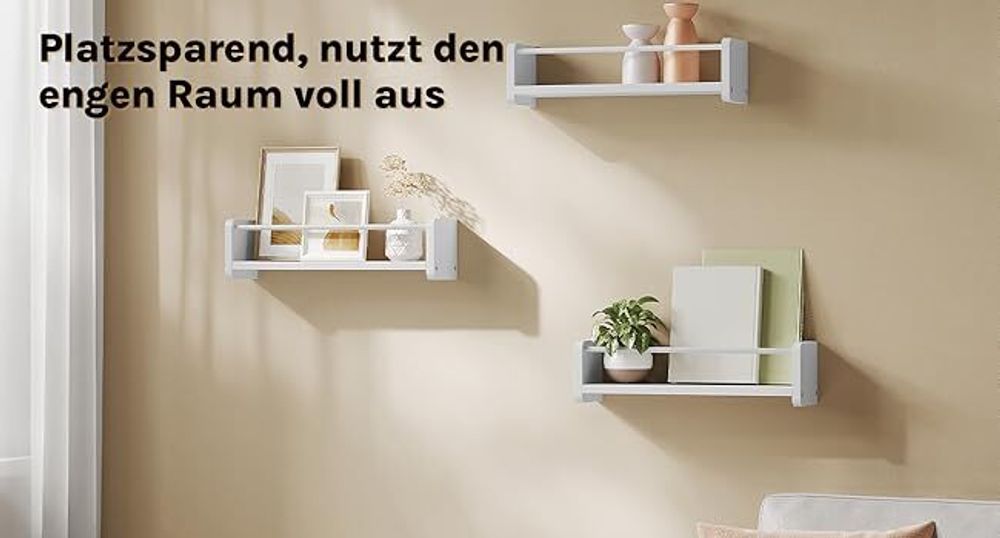 WOLTU Wandregale 3er Set, Hängeregal mit Metallstange, Schweberegal, Weiß