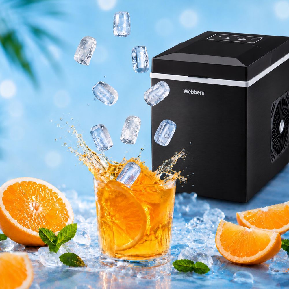 Kompakte WEBBER Eiswürfelmaschine mit Wassertank und Eisbehälter