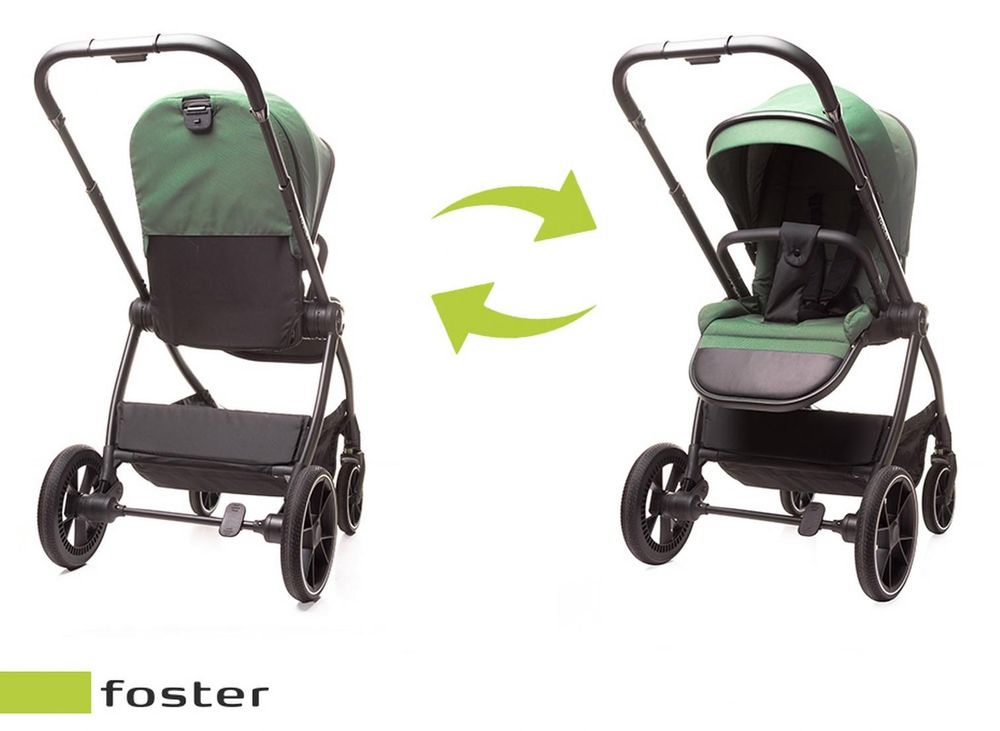 4Baby | Kinderwagen - Kombikinderwagen 2in1 - Grün - Verstellbare Rückenlehne - bis zu 22 kg - mit Babywanne - wendbarer Sitz - Geländereifen - Foster