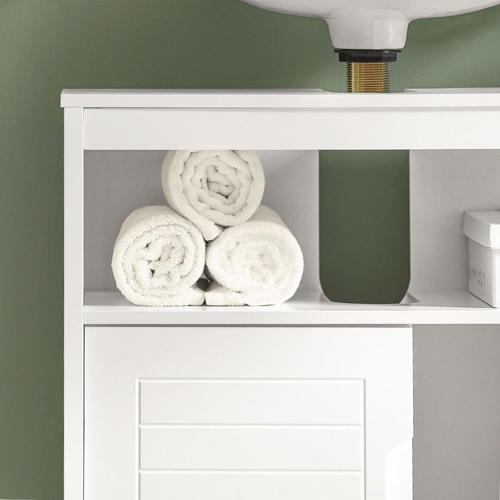 SoBuy Waschbeckenunterschrank Badezimmerschrank-Badschrank mit Fußpolster, Unterschrank Waschbecken-Kommode für Badezimmer, Badmöbel, Weiß FRG128-W
