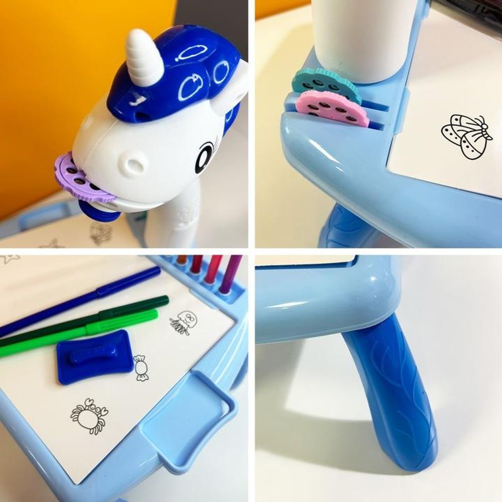 Maxlife, Zeichentisch mit Projektor Einhorn für Kinder, Blau