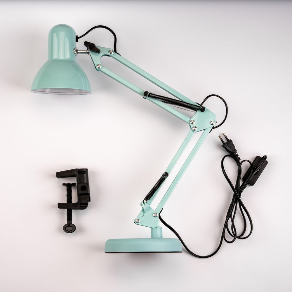 LUMILED Schreibtischlampe Pastellblau Metall E27 Fassung Verstellbarer Arm mit Klemme Retro klassisch Leselampe Tischleuchte Tischlampe Arbeitsleuchte Nachttischlampe Kinderzimmer Arbeitszimmer