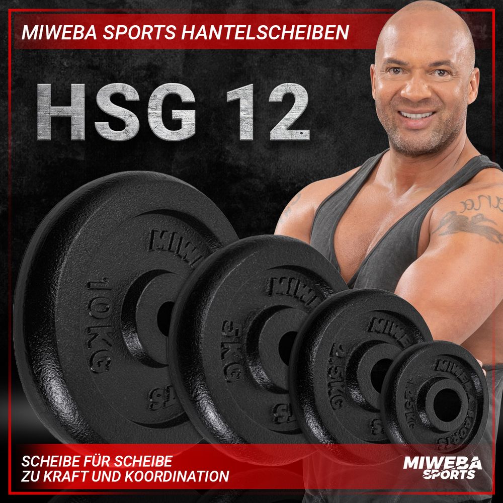 Miweba Sports Hantelscheiben Set | Gusseisen - Hantelgewicht - Gewichtsscheiben - Fitness Scheiben - Gewichte für Hantel - Ø30mm - Schwarz - 4x1,25 kg