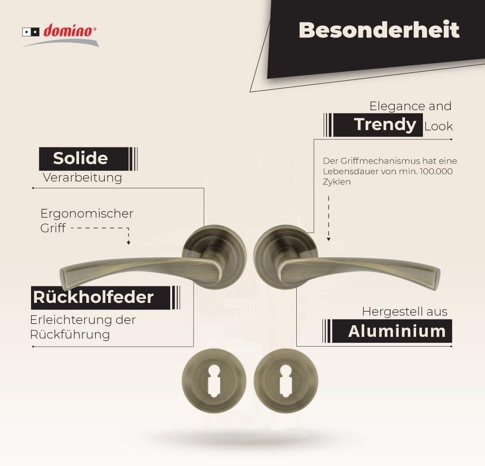 DOMINO Türgriff Drückergarnitur BB-Buntbart Set | Rund BB Rosette | Türklinke für Zimmertür, Bürotür, Kellertür & Innentür | Türbeschläge aus Aluminium | Bronze Türdrückergarnitur | ROMANA-R M3