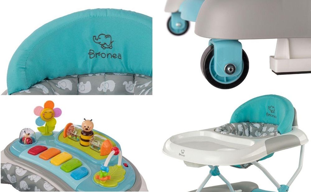 BRONEA® 4-in-1 Gehfrei Baby Lauflernwagen Schaukel Lauflernhilfe Babywalker mit Schaukelfunktion, Licht & Musik | Höhenverstellbar & Klappbar - Türkis