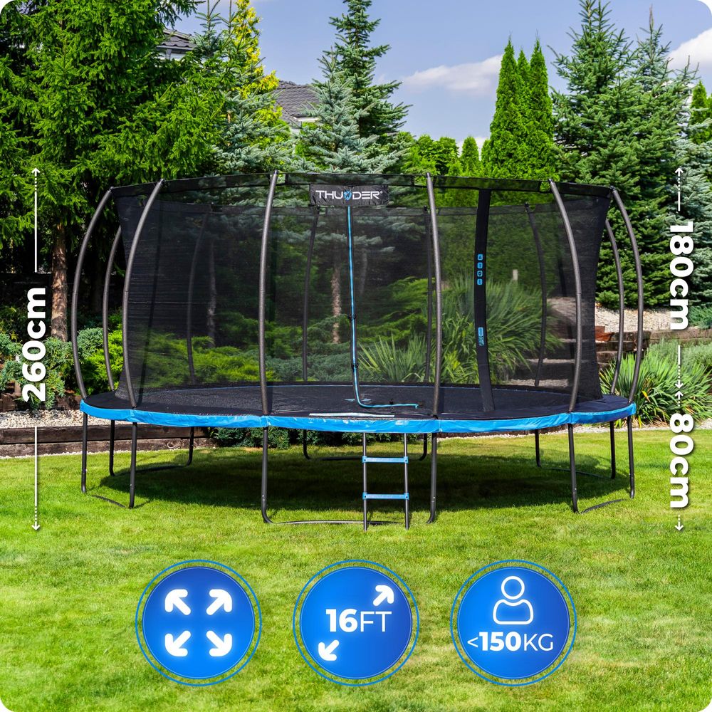 Thunder Gartentrampolin Ultra 488 cm 16 ft Innennetz 150 kg Blau Schwarz