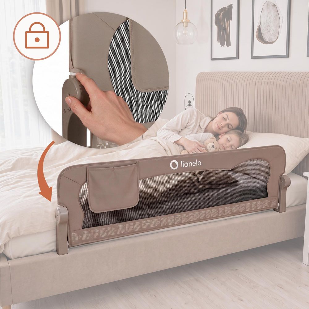 Lionelo Eva Bettgitter 150 cm, klappbar, werkzeuglose Montage - Melange Beige
