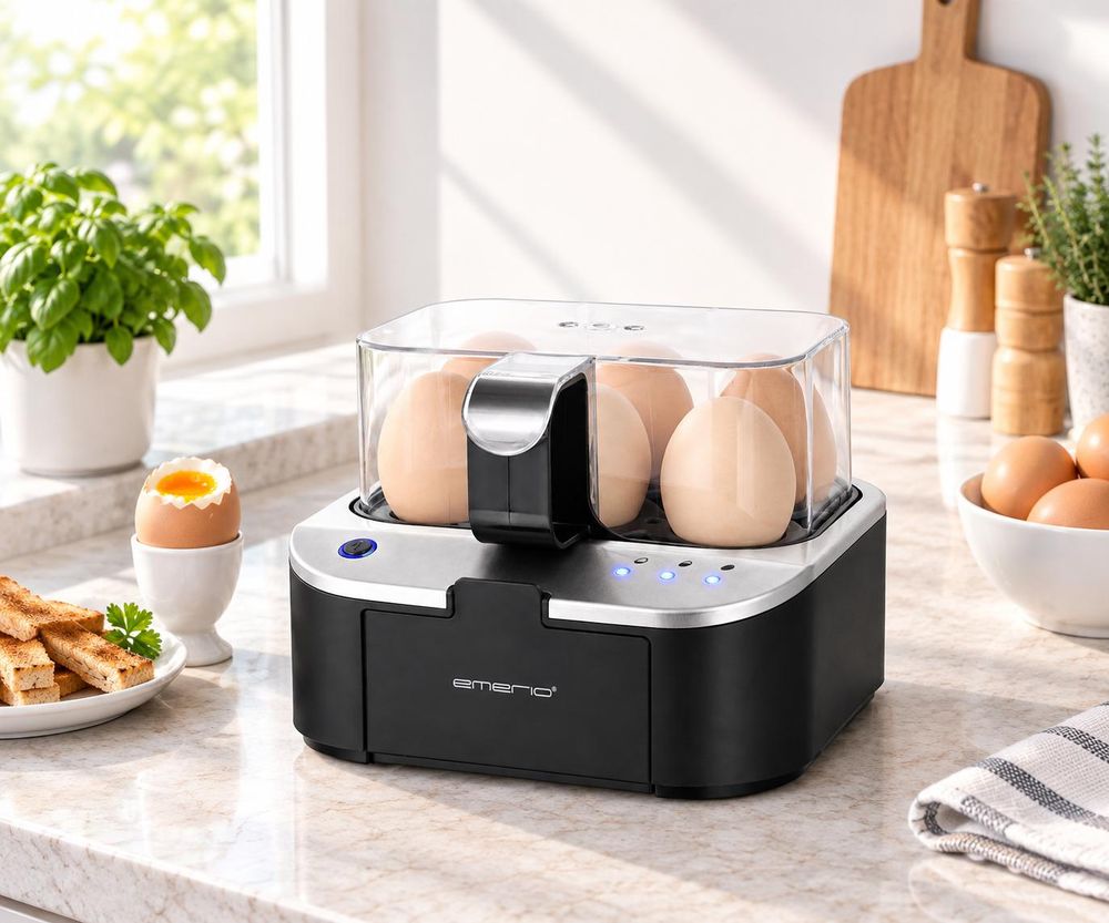 Emerio Smart Eierkoker EB-123177.12 – 6 Eieren – 400 W – Spraakfunctie – Zacht, Medium & Hard – Inclusief Maatbeker