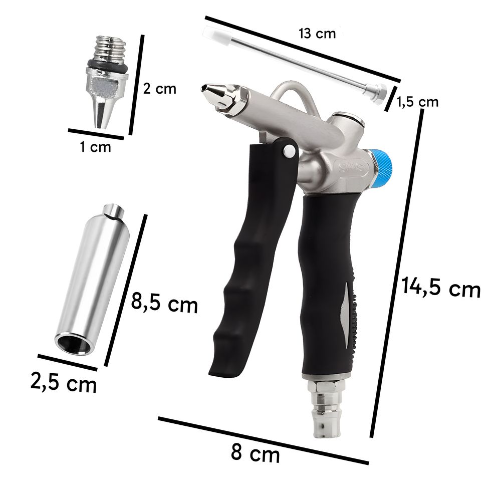 Druckluft Ausblaspistole Druckluftpistole Blaspistole Druckluftgeräte Set 4-tlg 1/4 Zoll mit mit 3 Düsen incl Verlängerung 110 mm Retoo