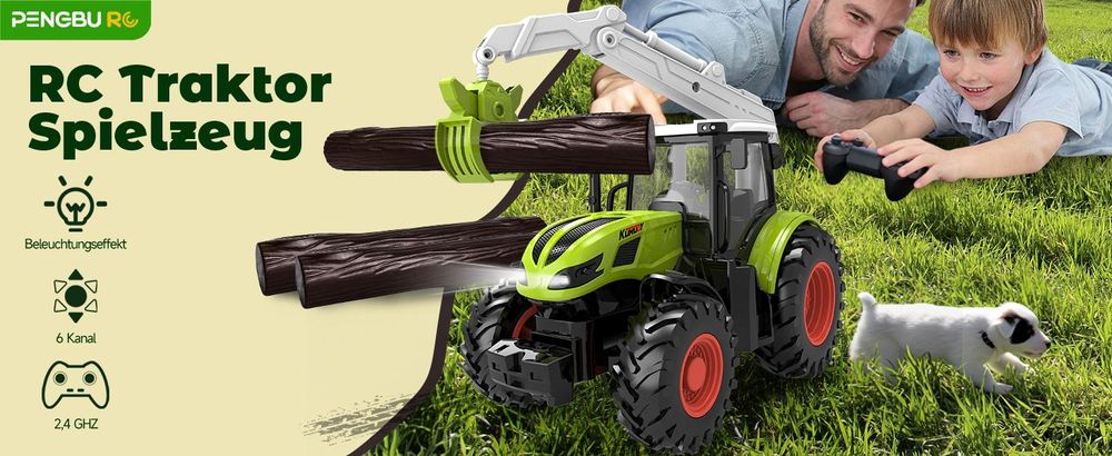 Traktor Spielzeug ab 2 3 4 Jahre, Ferngesteuerter Traktor Ferngesteuert, Bauernhof Spielzeug ab 2 3 Jahre, Rc Traktor mit Holzgreifer und 3 Baumstämme