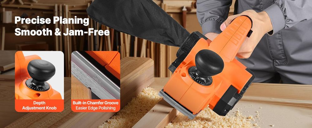 VEVOR Elektrohobel, 82 mm Schnittbreite, 900 W, 14500 U/min, Handhobel für Holz, mit einstellbarer Schnitttiefe, 2 Klingen, für Holzbearbeitung, Holzfasen, Heimwerkerarbeiten, Hobelmaschine
