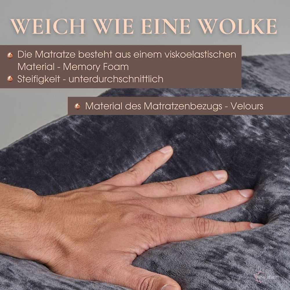 Wellen-Matratze (curved lash bed topper) mit Memory-Schaum und velours Bezug | Für Wimpernverlängerung, PMU & Kosmetikbehandlungen | 180x60 cm, beige