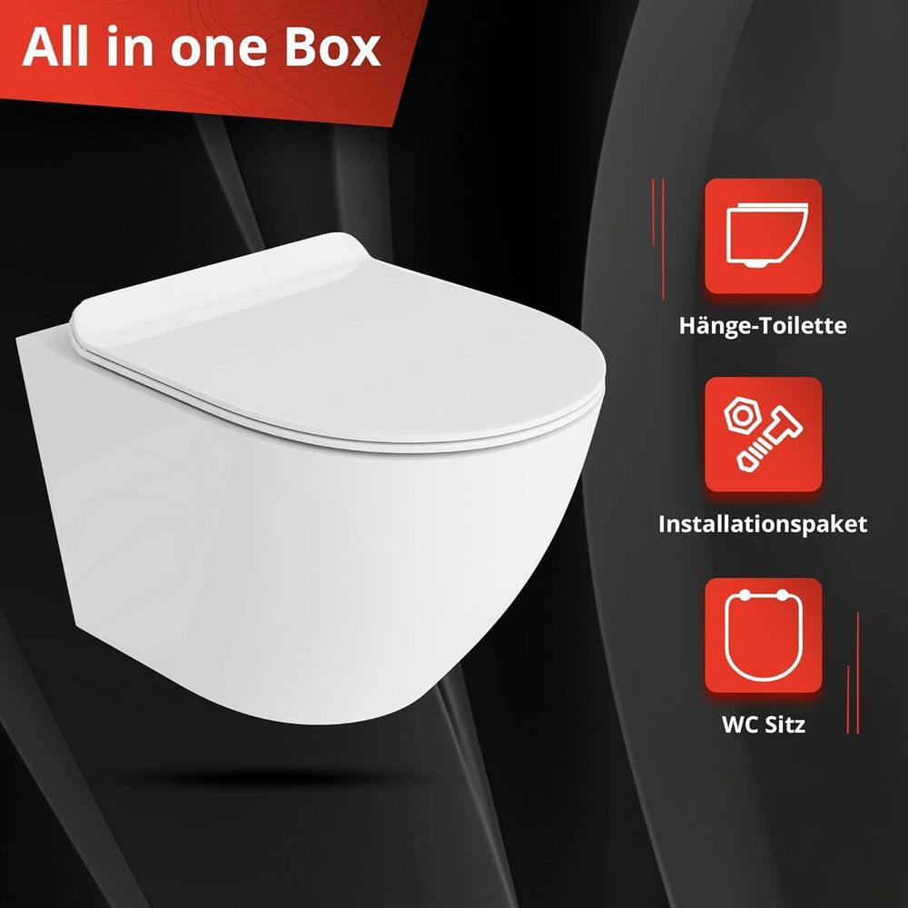 GROHE Vorwandelement Solido Start + Wand Hänge WC Sogo Slim Weiß Spülrandlos + WC-Sitz SoftClose | Verchromter Knopf | Komplettset | Unterputz Spülkasten | Toilette Komplett Sett