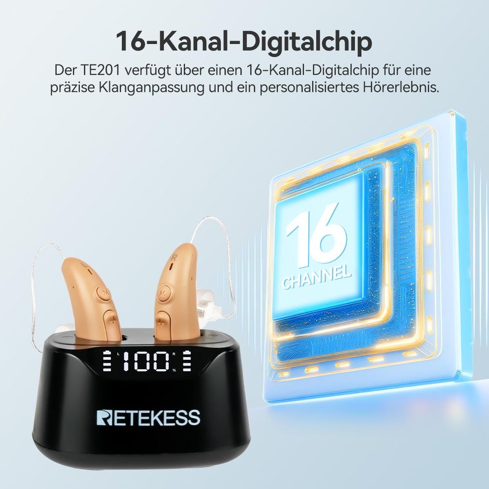 Retekess TE201 Hörhilfen, Noise Cancelling, OTC wiederaufladbares RIC-Hörgerät, Muttertagsgeschenk für leichten bis mittelschweren Hörverlust