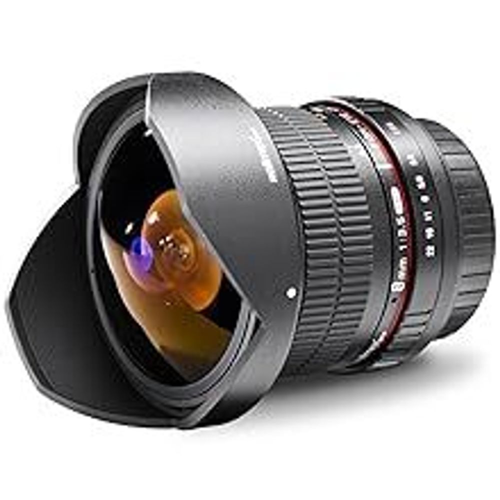 Walimex pro 8 mm Fisheye II Objektiv kompatibel mit Canon EF-S, Fish Eye Kameraobjektiv mit 167° Bildwinkel, Fischaugenobjektiv für APS-C Sensor, Weitwinkelobjektiv mit manueller Scharfeinstellung