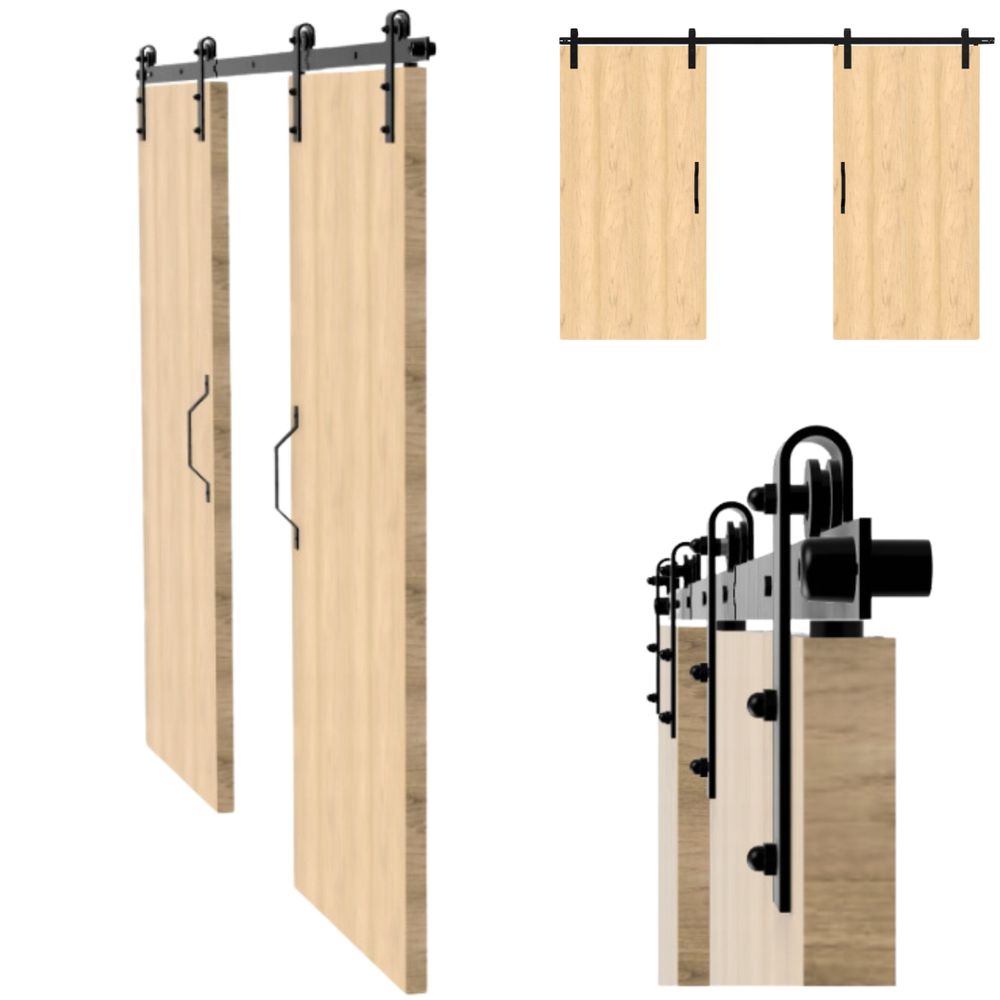 Schiebetürsystem Set 3m Wandmontiertes, Schiebetürbeschlag, Laufschiene Schiebetür, Montage-Set, massivem pulverbeschichtetem Stahl, Schwarz stil loft