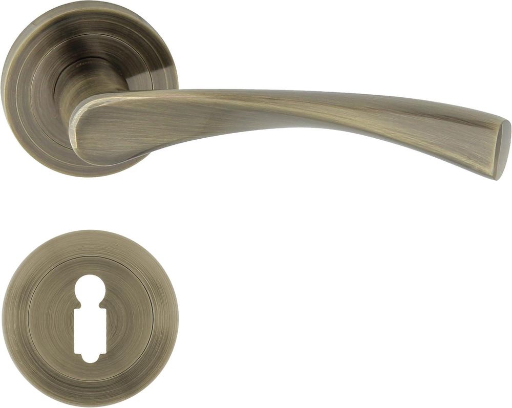 DOMINO Türgriff Drückergarnitur BB-Buntbart Set | Rund BB Rosette | Türklinke für Zimmertür, Bürotür, Kellertür & Innentür | Türbeschläge aus Aluminium | Bronze Türdrückergarnitur | ROMANA-R M3
