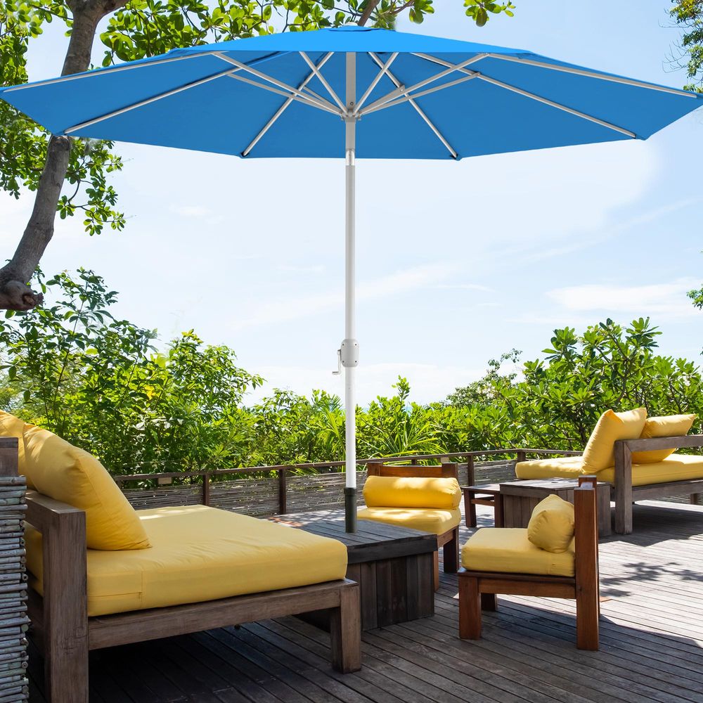 Sonnenschirm 3,5m rund weiß Garten Balkon knickbar mit Kurbel UV-Schutz Gestell weiß paramondo interpara