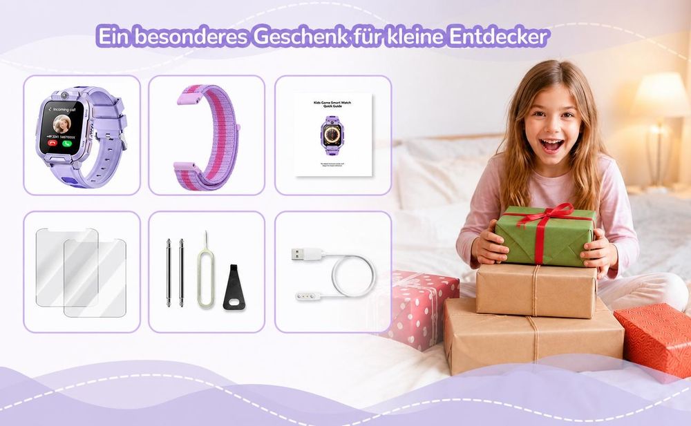 2026 4G Kinder Smartwatch mit GPS Telefon Video SOS für Jungen Mädchen Smartwatch 4-fache Ortung (GPS, WLAN, LBS, AGPS), Sicherheitszonen, Eltern App